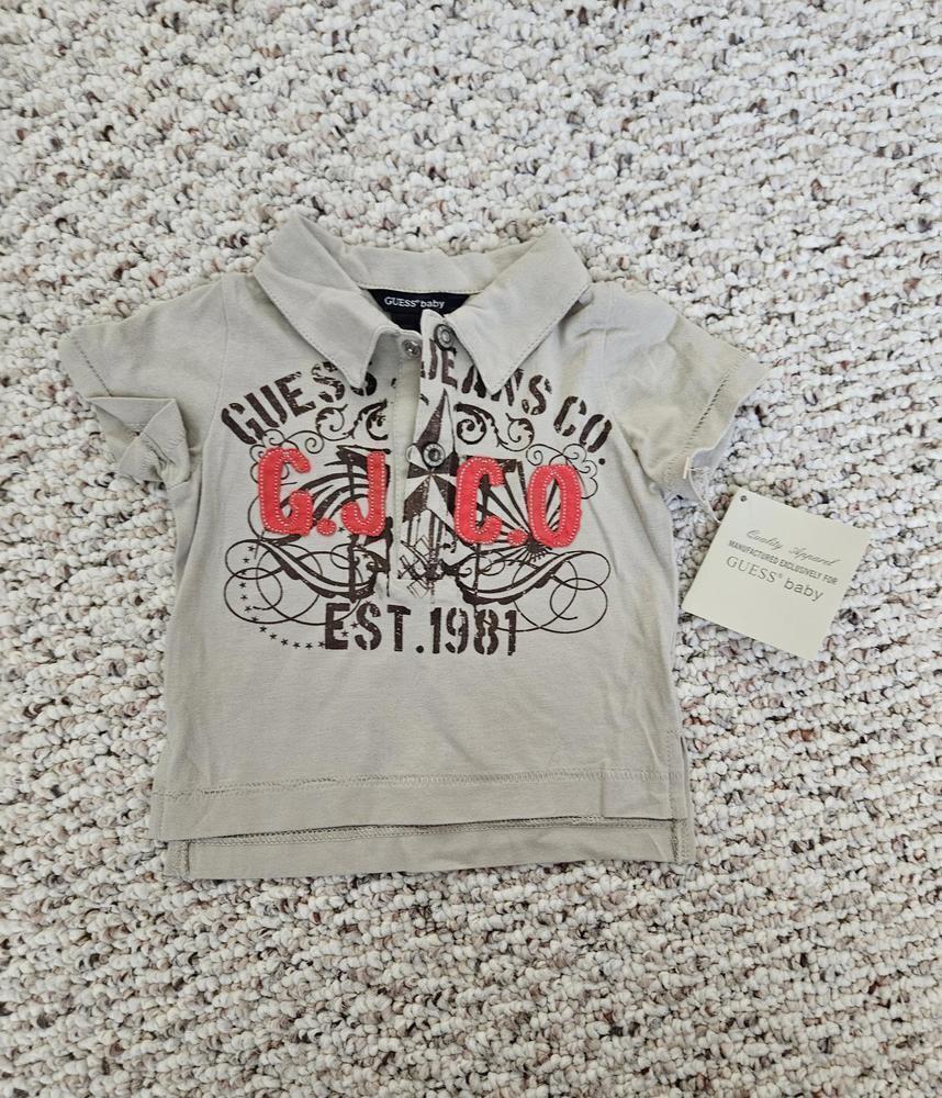 NWT Baby Guess 3-6 mo T-shirt Tan with Red puffy letters